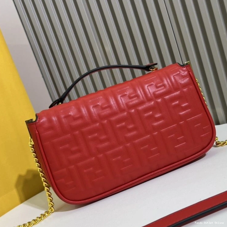 Cheap In Chain FF Leather Midi Bag Nappa Motif Red Fendi Baguette 0815